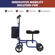 PREENEX Knee Scooter with Ergonomic Kneeling Pad, Folding Steerable Knee Walker Scooter with Dual Brakes for Adults and Kids,300lb, Blue