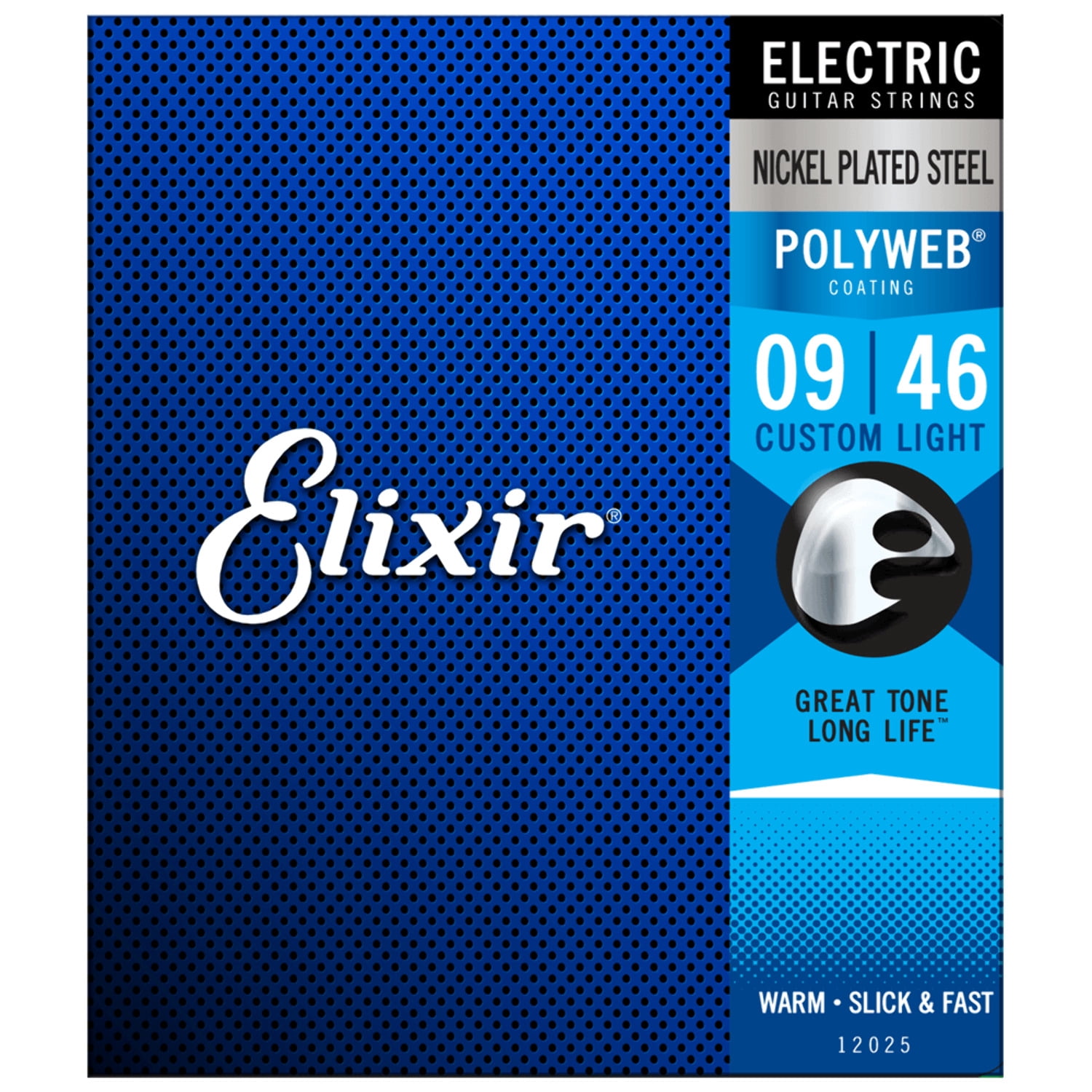 Elixir Nickel Plated 12025 Electric Guitar Strings, Nanoweb Cust.Light .009-.046