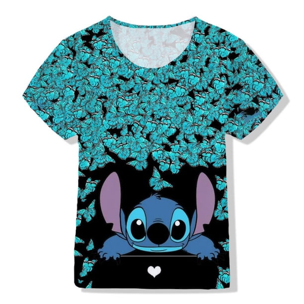 Kawaii Disney Stitch niños y niñas ropa dibujos animados niños blanco manga corta patrón niños camiseta 1-12 años Old130 Gao Jinjia LED