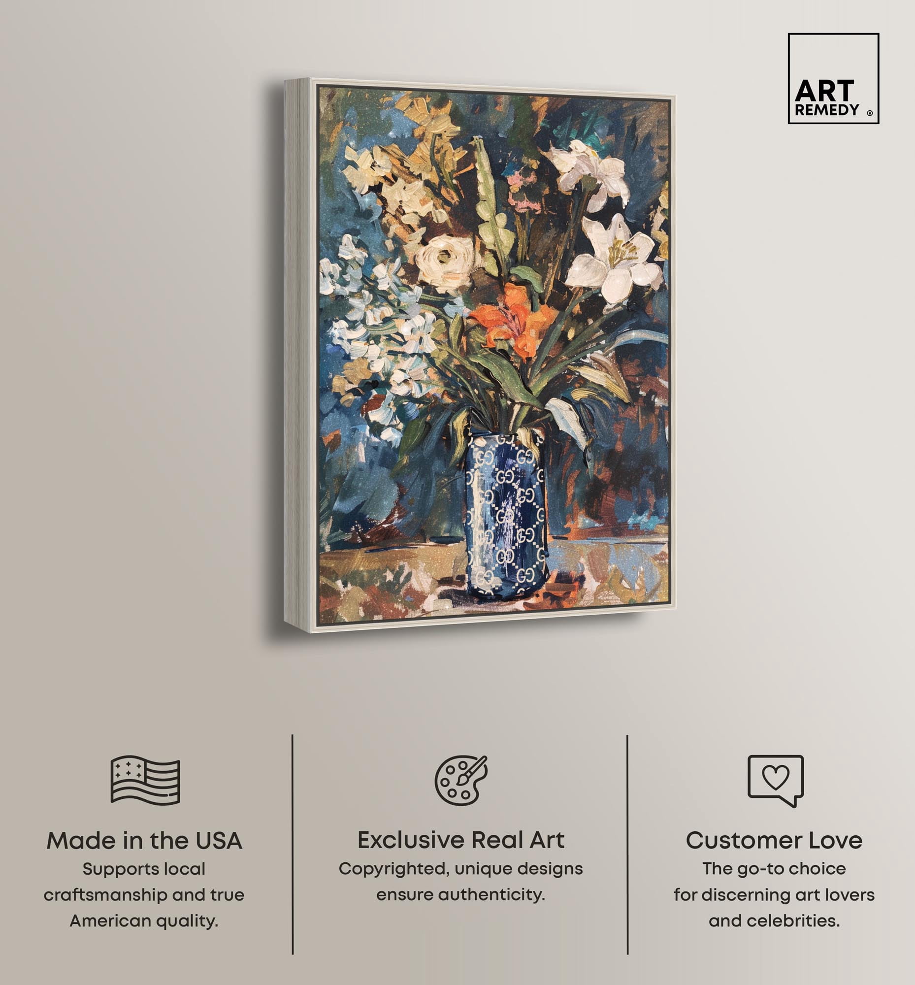 Blue Floral Vase Canvas Floral Vase Wall Art by Art Remedy, Silver Frame, 36" x 54"