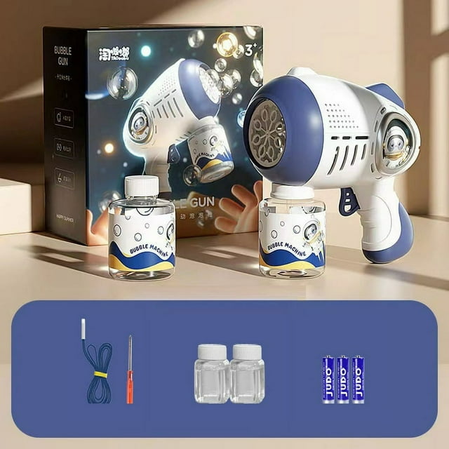 Bubble Machine Automatic Bubble Blower Portable Bubble Maker For Kids 2 Speed Levels Outdoor Indoor Plug in or Batteries Bubble Toys High Output White