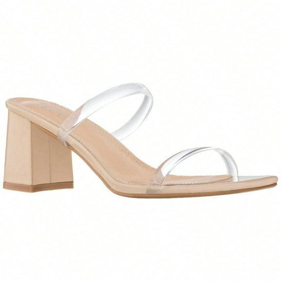 Women's Minimalist Chunky Heeled Mule Sandals Fashionable Elegant Summer Heeled Sandals Block Heel Square Toe Heeled Sandal