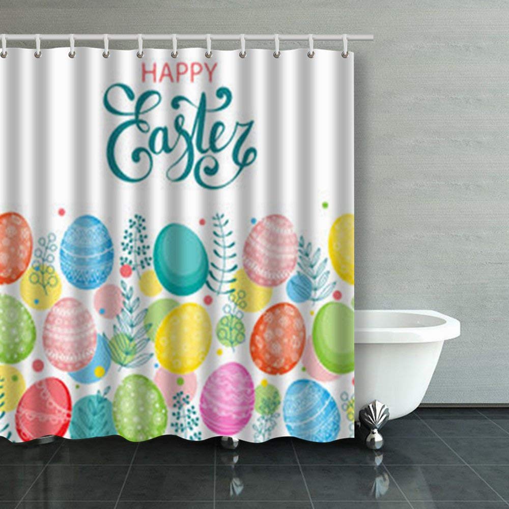 BSDHOME Easter Festive Frame Colorful Flower Eggs Shower Curtains