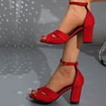 thumbnail image 5 of Hopeusnice High Heels Shoes for Women Flock Materials Summer Shoes Breathable Soft Block High Heel Trendy Open Toe Sandals Non-Slip Women's High Heels Shoes Buckle Elegant Shoes Red 37, 5 of 9