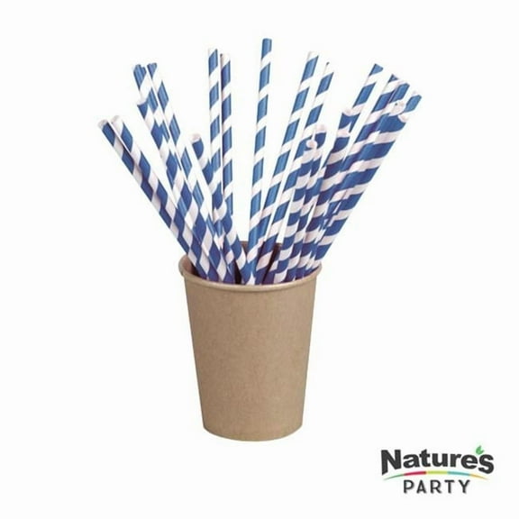 7.75 in. Durable Striped Paper Straws, Blue & White
