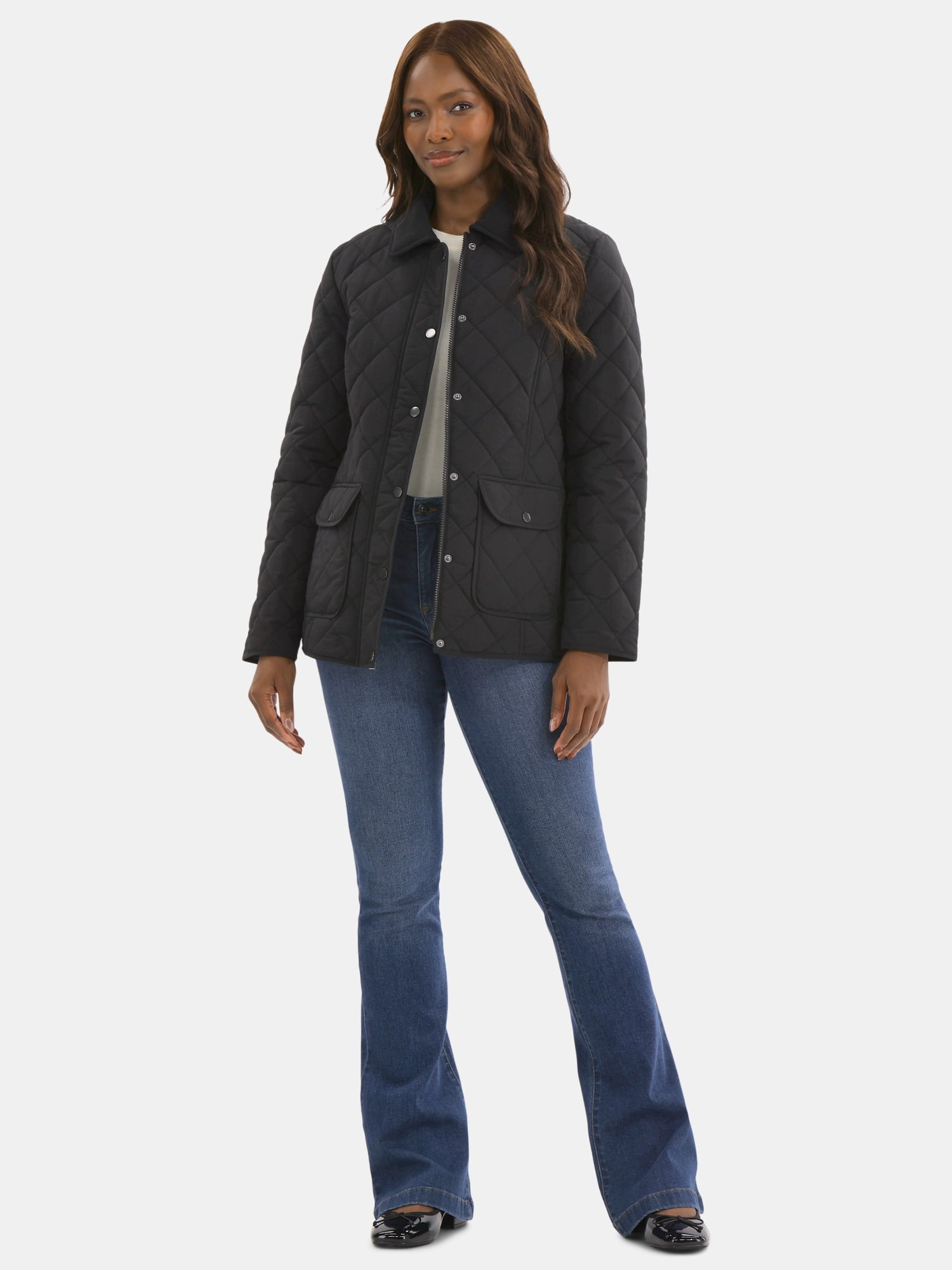 Time and Tru Women's Quilted Barn Coat, Midweight, Sizes XS-2X