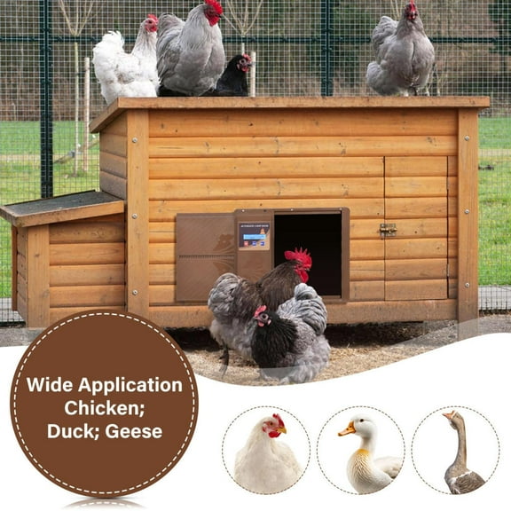 Auto Chicken Coop Door with Battery Power, Anti-Jam Design and LCD Display(Coffee)