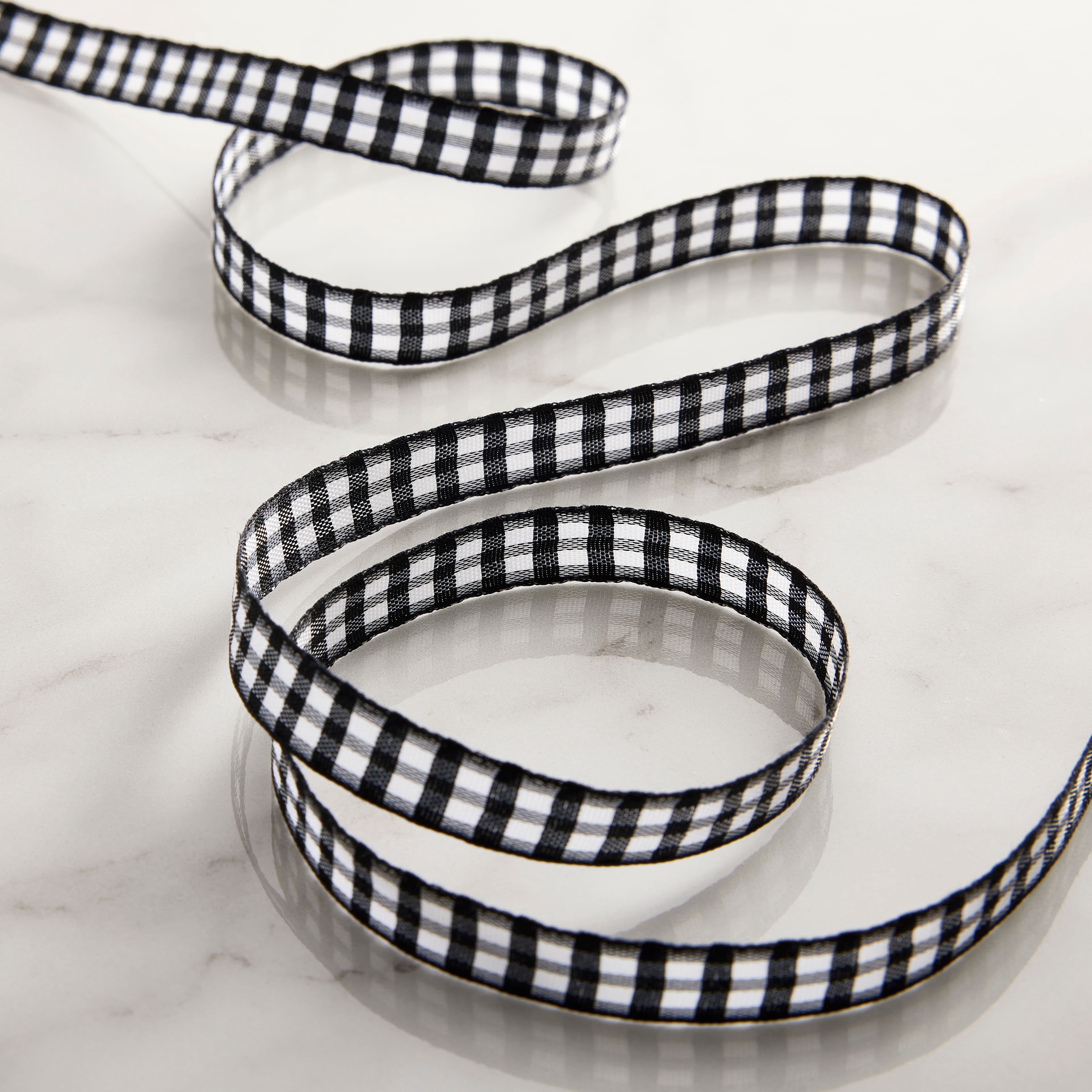 3/8" x 7yd. Black Gingham Ribbon by Celebrate It – Non-Wired Woven Selvage Edge - Ideal for Gift Wrapping - Crafts & Home Decor - 12 Pack