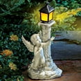 Roman Pillar Angel Statue Garden Figurine Sculptures Solar Energy Lamp