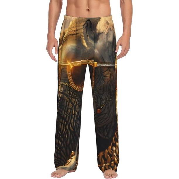 Fotbe Cool Sunglasses Elephant Art Pantalones de Pijama para Hombre, Pantalones de Dormir, Pantalones de Casa con Cintura Ajustable y Bolsillos-XX-Large