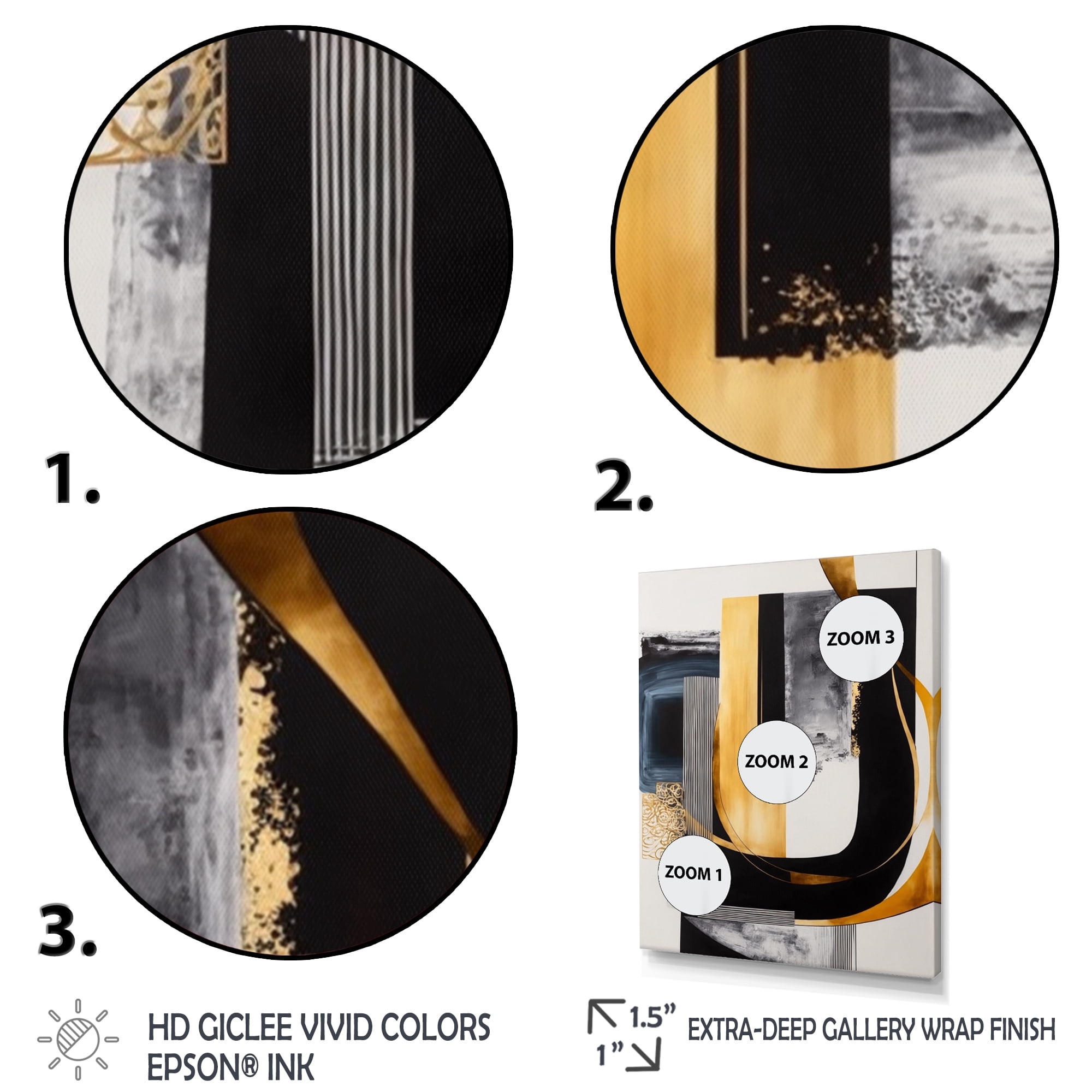 Designart Glam Gold And Black Expression III Canvas Wall Art