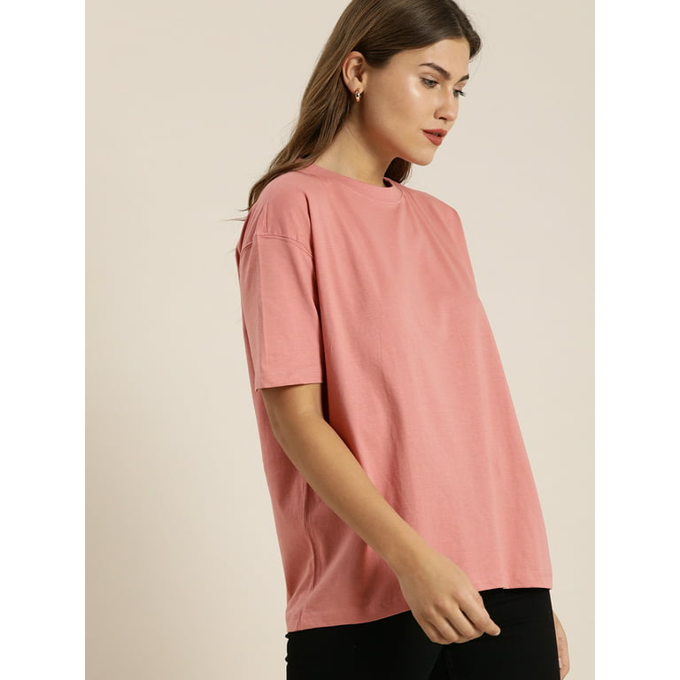 Moda Rapido - By Myntra Casual T-Shirts For Women Rose Short Sleeves  Regular Solid Pure Cotton Round Neck Ready to Wear T-shirt Clothing