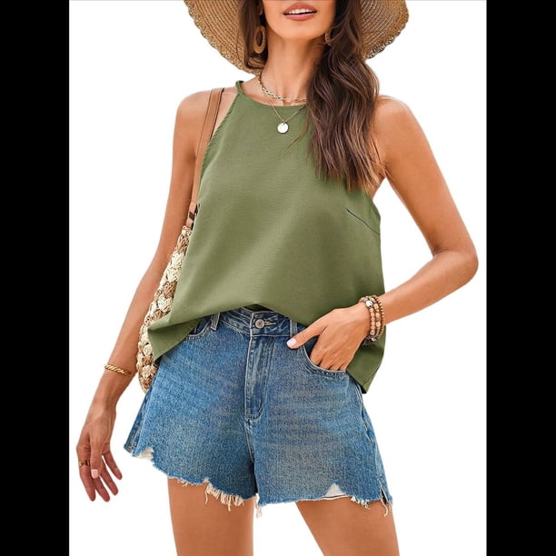 Camisola de Verano con Cuello Halter y Espalda Descubierta para Mujer, Estilo Y2K, para Salir, Playa Verde M