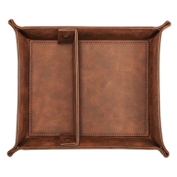 Valet Tray Desktop Storage Organizer – Premium PU Leather Bedside Vanity Tray Nightstand Caddy Holder for Remote Controller, Keys, Phone, Wallet, Coin, Jewelry,Brown