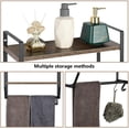 thumbnail image 4 of 2-Tier Rustic Bathroom Shelf Organizer with 5 Hooks, MDF & Metal, Wall Mount, Brown, 4 of 7