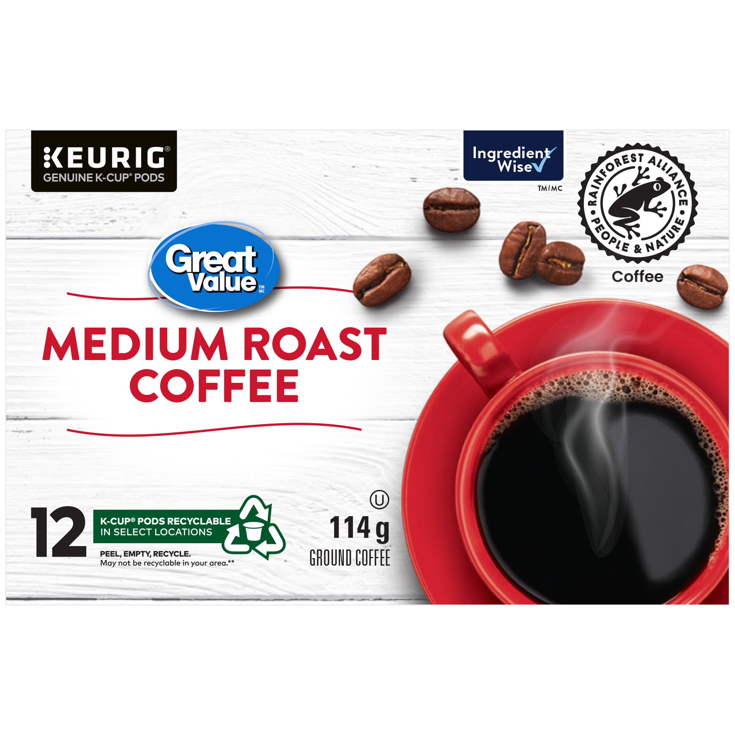 Café de torréfaction moyenne Great Value 12 x 114 g