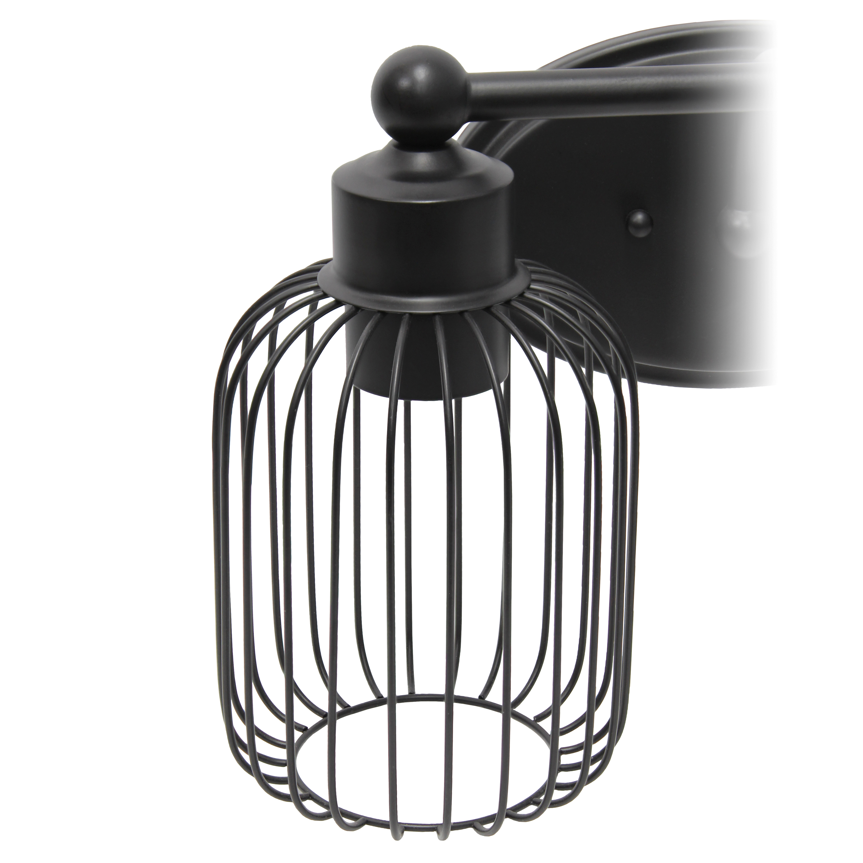 Elegant Designs 14" Industrial Farmhouse 2 Light Metal Birdcage Decorative Wall Mounted Vanity Fixture with Matching Metal Oval Backplate For Bathroom, Entryway, Hallway, Vanity, Black