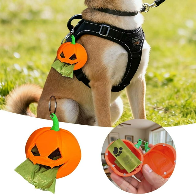 Pumpkin Themed Poop Bag Dispenser Holder Leash Attachment for Dogs Convenient Outdoor Walking Waste Management Solution