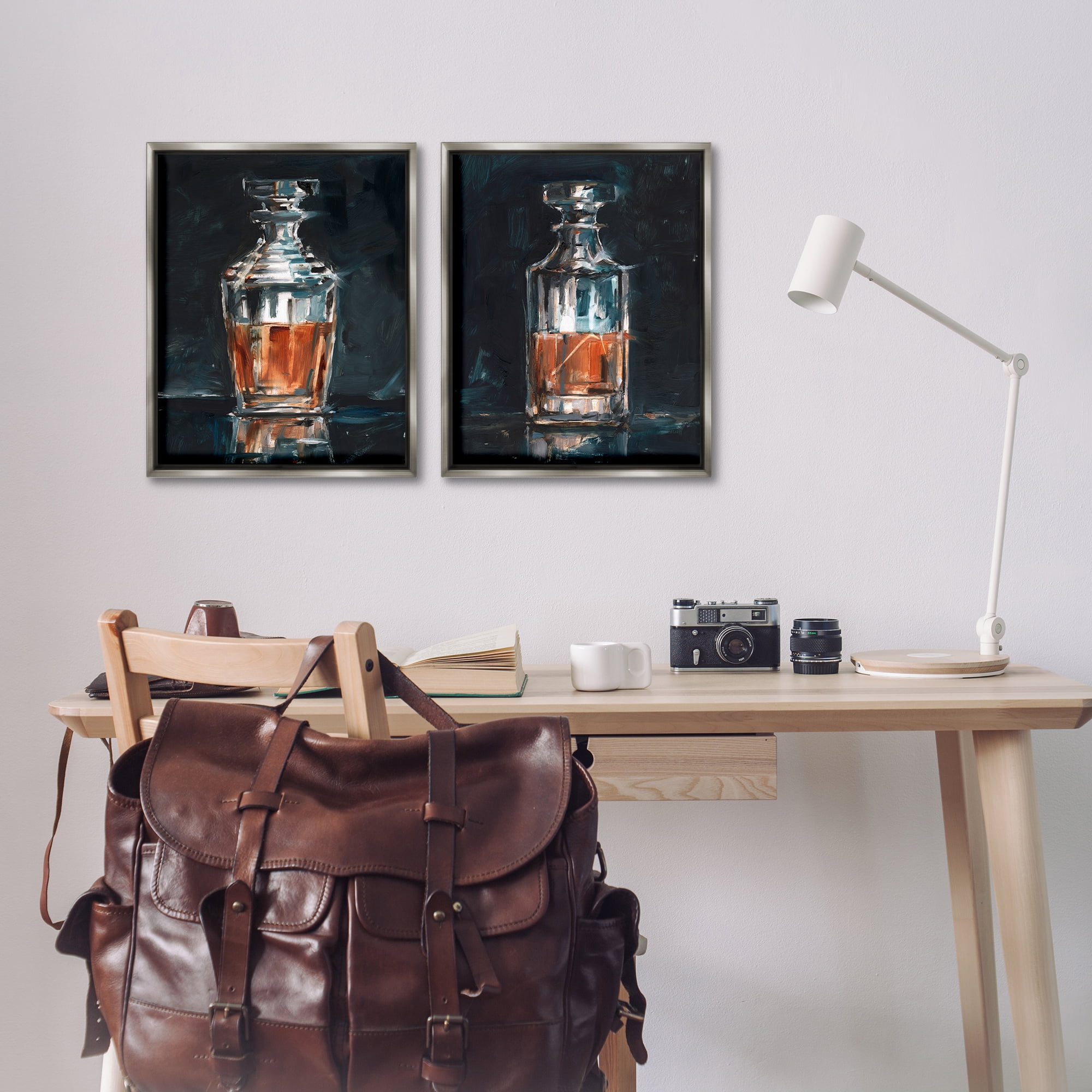 Stupell Industries Abstract Whiskey Decanters Food & Beverage Painting Gray Floater Framed Canvas Art Print Wall Art, 17 x 21, Set of 2