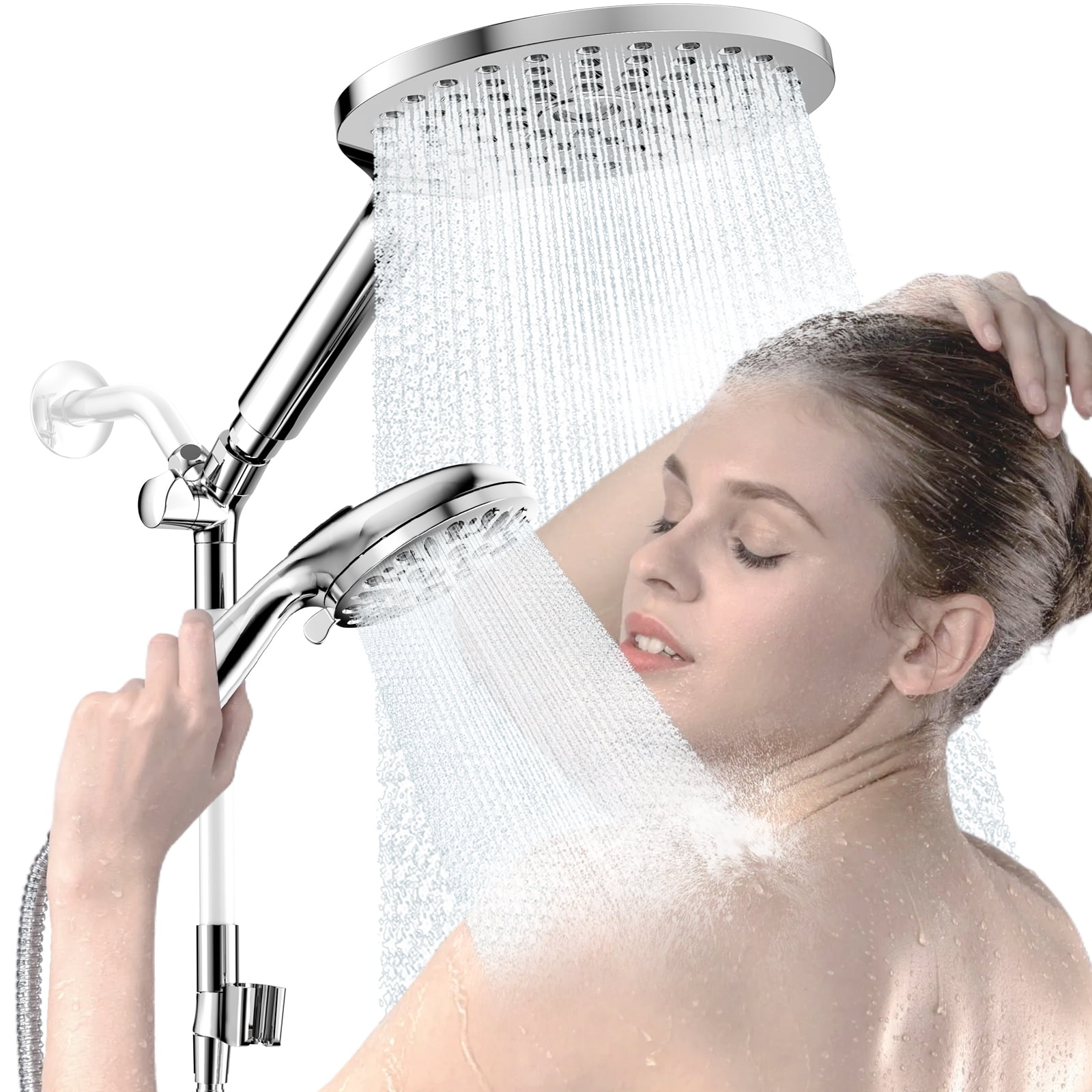 KAIYING Dual Shower Heads with Handheld Spray, 9-Mode High-Pressure Rainfall Shower, 79-Inch Hose, Chrome