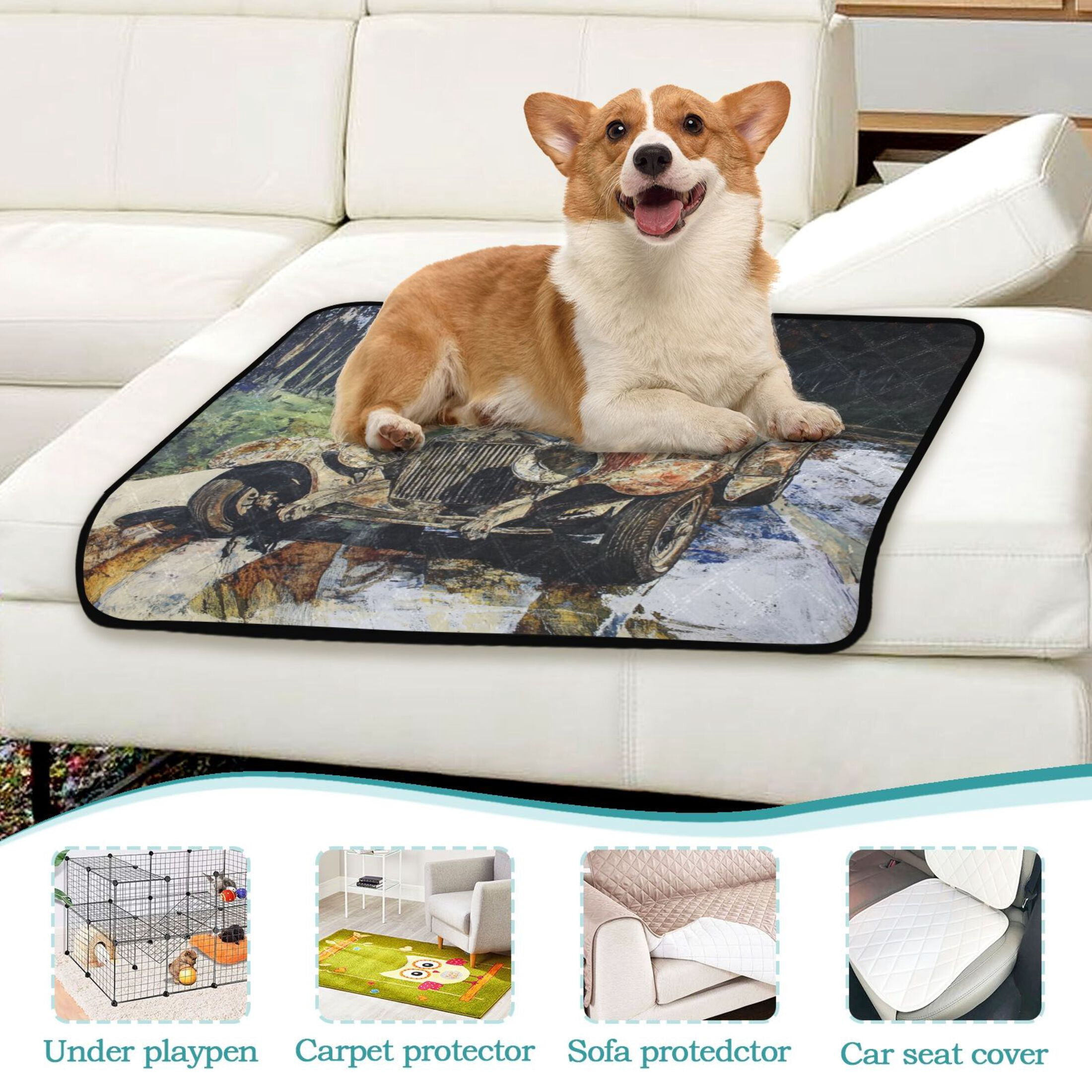 Qxltty Ancient Cars Cat litter Pads Pet Set of 3 Diaper Mats Center Anti-leakage Layer Absorbent Soft and Comfortable