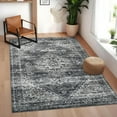 thumbnail image 4 of FairOnly Dark Grey 5'x7'Boho Vintage Floral Printed Area Rug Low Pile Machine Washable Stain Resistant Non-Slip Distressed Rug for Bedroom Kitchen Dining, 4 of 7