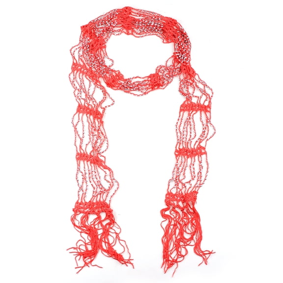 NYFASHION101® Silver-Tone Beaded Skinny Fishnet Shawl Scarf Waist Belt - Red