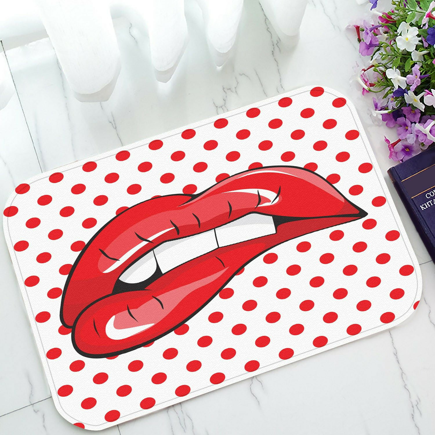ECZJNT Biting her red lips teeth pop art Doormat Bath Mat Rug Entrance