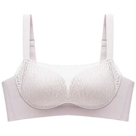Gnurob Wirefree Bras for Womens Sheer Lace Bralettes No Underwire Brassiere Adjustable Strap Bralette Push Up Underwear Hide Back Fat lingerie Everyday Bra Clearance Saving Purple 34