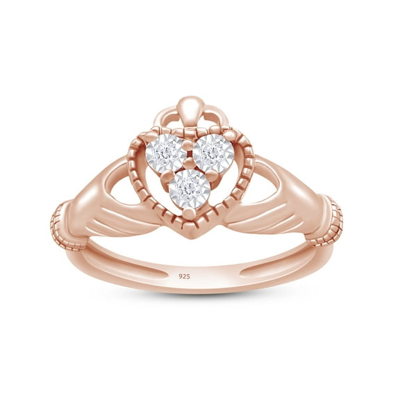 AFFY Round Cut White Natural Diamond Accent Claddagh Ring In 14k Rose Gold Over Sterling Silver-4