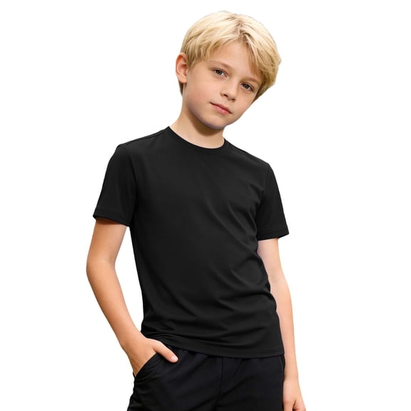 Hienoo Toddler Boys Athletic Stretch T-Shirt Short Sleeve T Shirt Comfort Tshirt Tee,Black