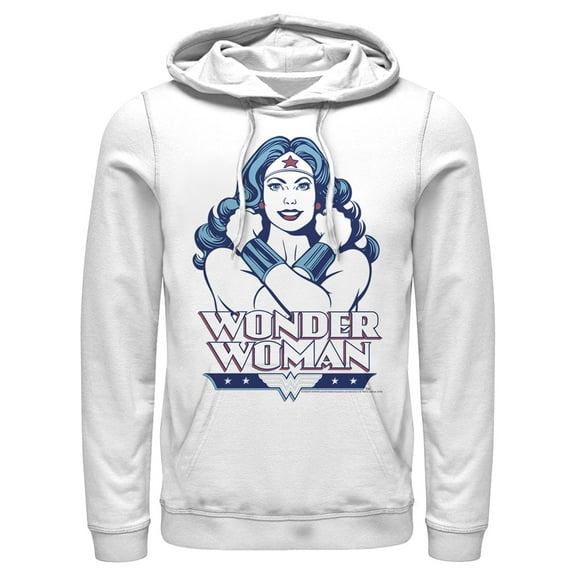 Men's Justice League Cross Chest Portrait Pull Over Hoodie White 2X Large