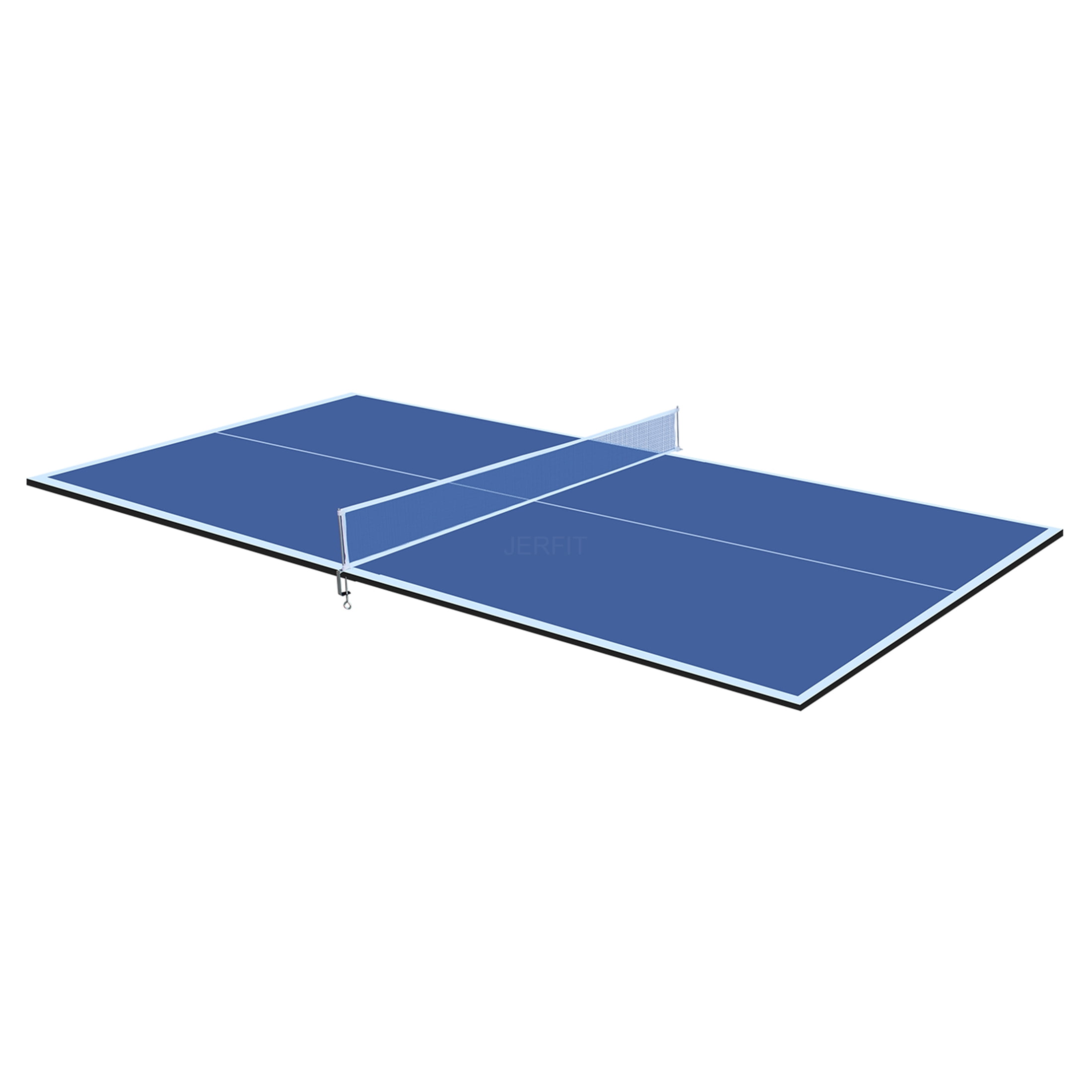 JERFIT 7x4ft Portable Ping Pong Table Top | Indoor Blue MDF Conversion Surface with Foldable Design & Included Net