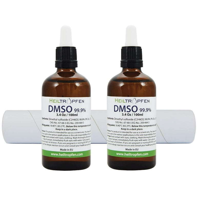 2X DMSO 99.9% Pharma Grade Ingredients | Low Odor - Dimethyl sulfoxide  Liquid | 2X 3.4 Oz - 2X 100 ml | High Purity | Set of Two | Heiltropfen®