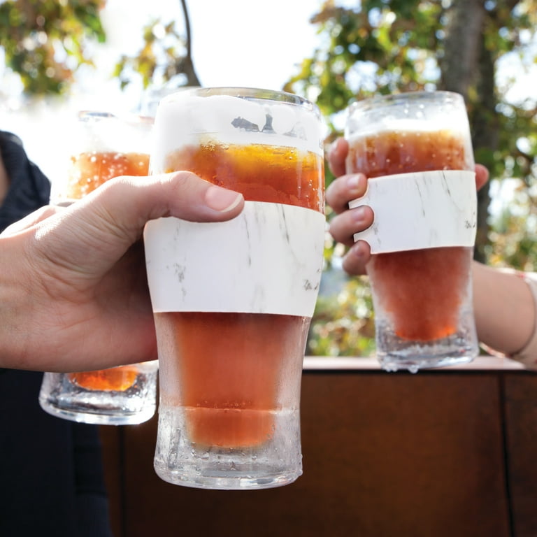 Host Freeze Beer Glasses - Double Wall Plastic Frozen Pint Glass, Wood 