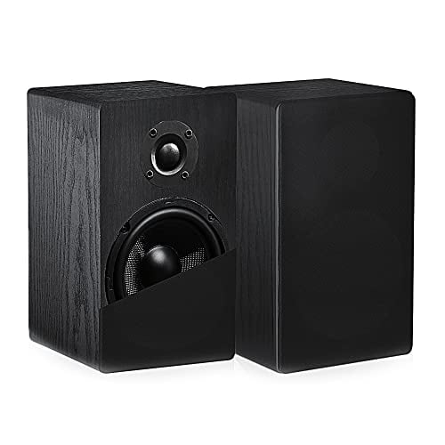 Pyle PDA77BU 4-Channel Bluetooth MP3/USB/SD/RCA/AUX FM Radio Home Theater Receiver, 4x 6.5'' 240 Watt Max Power Home Theater Wooden Bookshelf Black Speakers, 50 Feet 16 Gauge Speaker Wire