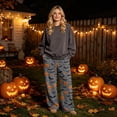 thumbnail image 2 of QWKLEAJ Halloween Pajama Pants Women Spooky Print Lounge Pants Pumpkin Ghost Wide Leg Sleepwear Festive Holiday Loungewear Drawstring Bottoms Plus Size Fleece Halloween Pyjamas, 2 of 6