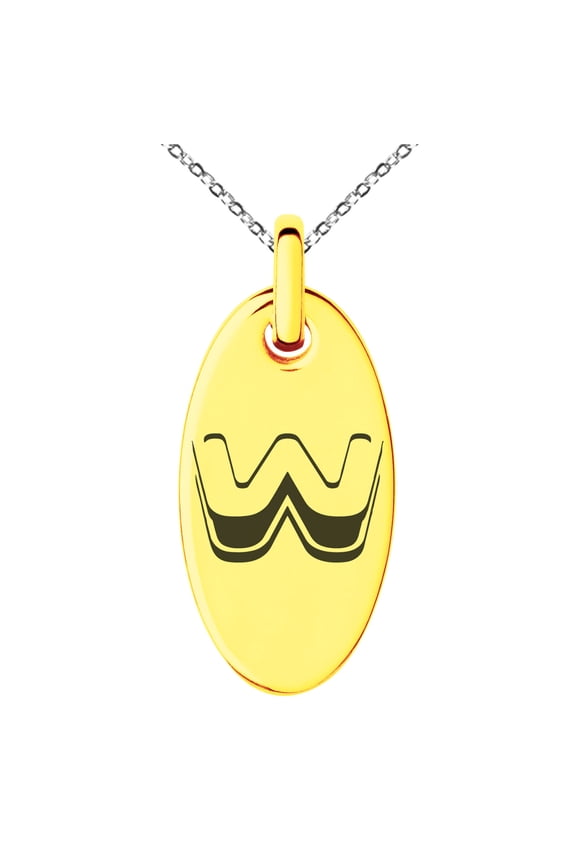 Stainless Steel Letter W Initial 3D Monogram Engraved Small Oval Charm Pendant Necklace