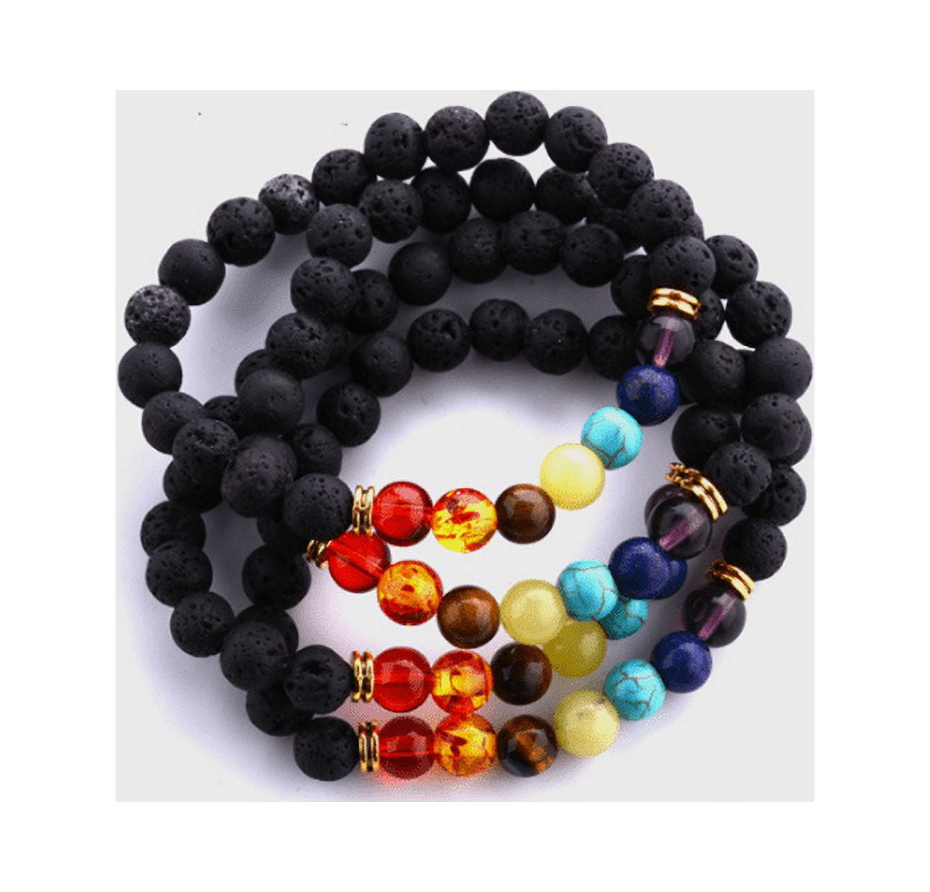 Yalimaza 6-10 Pieces 7 Chakras Lava Stone Bracelets Beads Bracelet