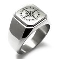 thumbnail image 1 of Stainless Steel Sun Dial Compass Engraved Square Flat Top Biker Style Polished Signet Ring, 1 of 1