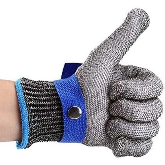Butcher gloves, chainmail, stainless steel, cut-resistant, blue, high performance, protection level 5, size M