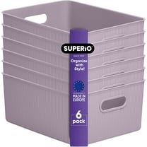 Superio Ribbed Plastic Storage Basket Organizer (6 Pack), 15 Liter Classic Closet Storage Bin for Shelf, Desk, Pantry â Store Toys, Clothes, Cosmetics, Stationary â Lilac
