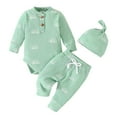 thumbnail image 1 of Gibobby Conjunto con capucha para niño con estampado de animados de manga larga para niños y niñas, conjunto de trajes con sombrero y pantalones de Color sólido(Verde,0-3 Meses), 1 of 3
