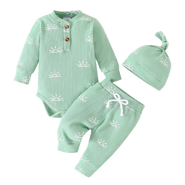 Gibobby Conjunto con capucha para niño con estampado de animados de manga larga para niños y niñas, conjunto de trajes con sombrero y pantalones de Color sólido(Verde,0-3 Meses)
