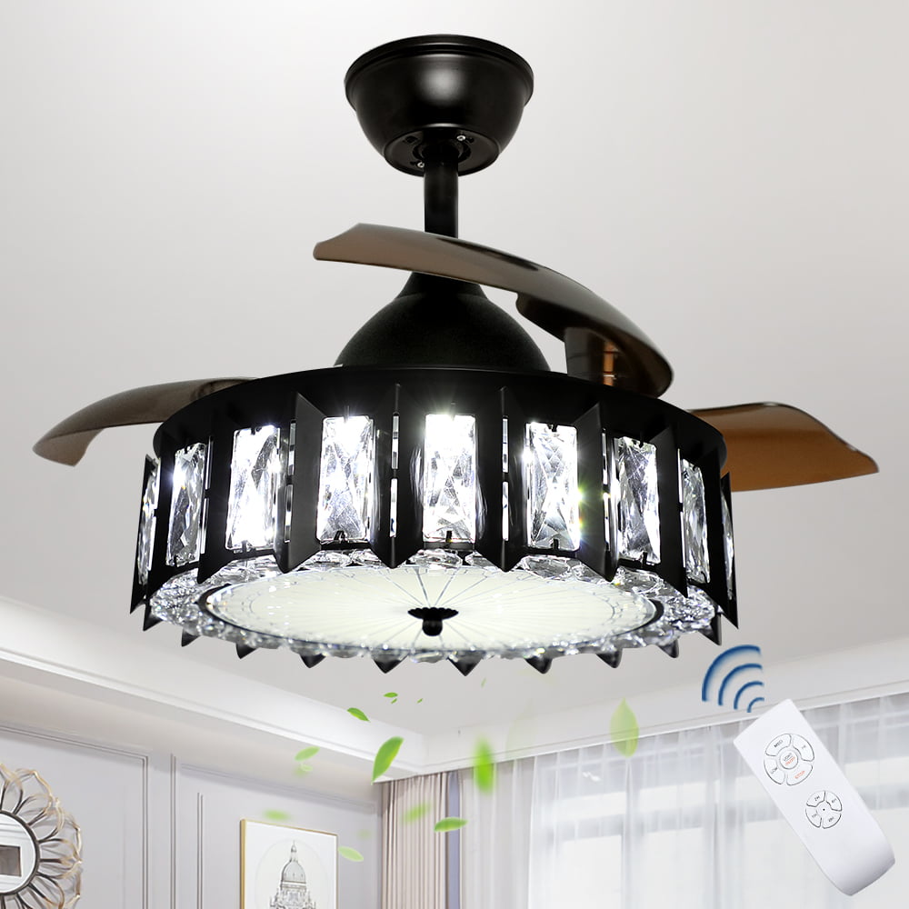 2 Color Option 42" Modern LED Ceiling Fan Lamp 8 Blades Retractable Lamp Remote 