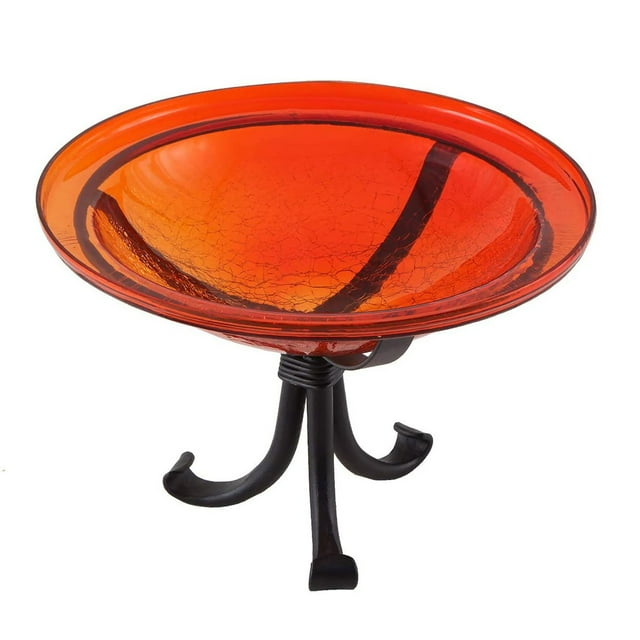 Achla Designs Bain d'Oiseaux de Jardin en Verre Craquelé à la Main avec Trépied, Rouge
