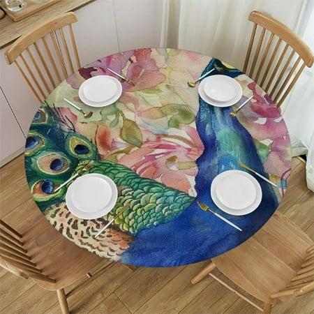 

Flowers Round Table Cover Stain Resistant Washable for Indoor Outdoor Kitchen Dining Wedding Parties 100% Polyester Fiber 54-58