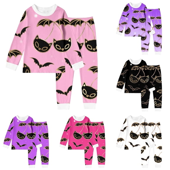 Weebloom Halloween Toddler Girls' Pajama Sets Cute Bat Boys Pajama Set Long Sleeve Sleepwear Nightwear Pjs Loungewear Pink 2Y