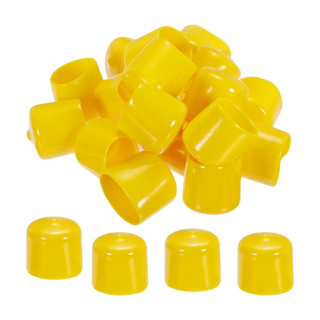 Unique Bargains 30pcs 25mm Rubber End Caps Cover PVC Vinyl Screw Thread Protector Round Wire Shelf Caps Yellow