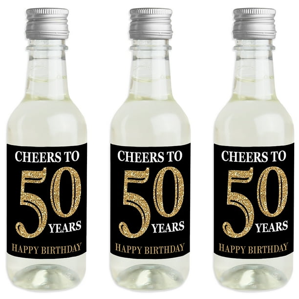 Adult 50th Birthday Gold Mini Wine and Champagne Bottle Label